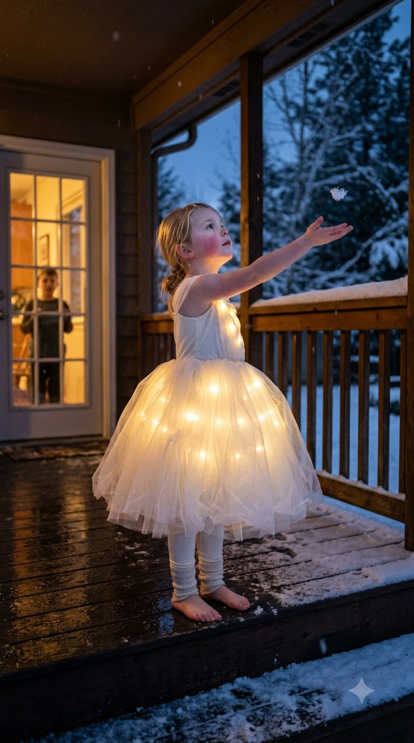 ugc girl catching snowflake on porch