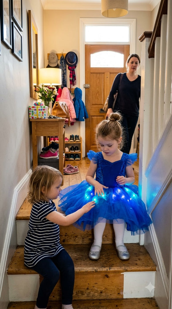ugc girl examining glowing tutu dress