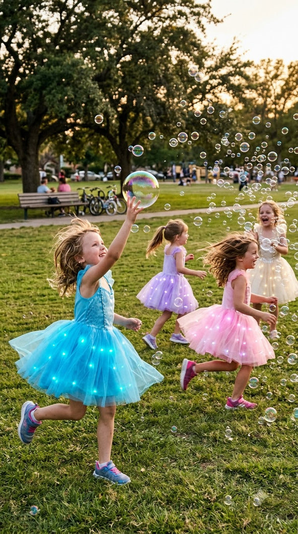 ugc girls running through soap bubbles